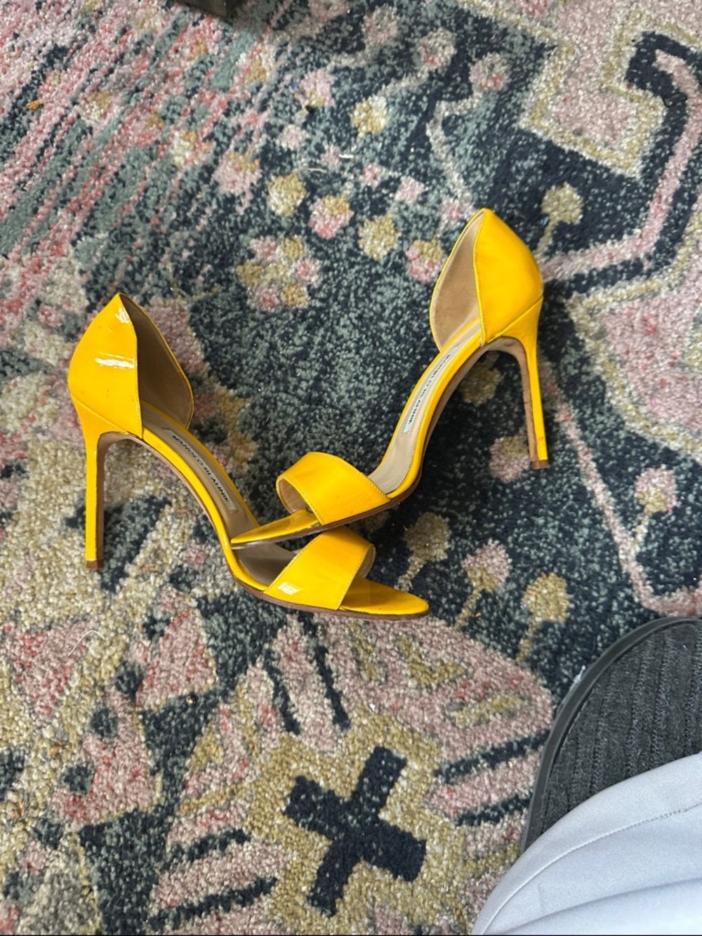 Manolo Blahnik Yellow Patent Leather D'Orsay Heels